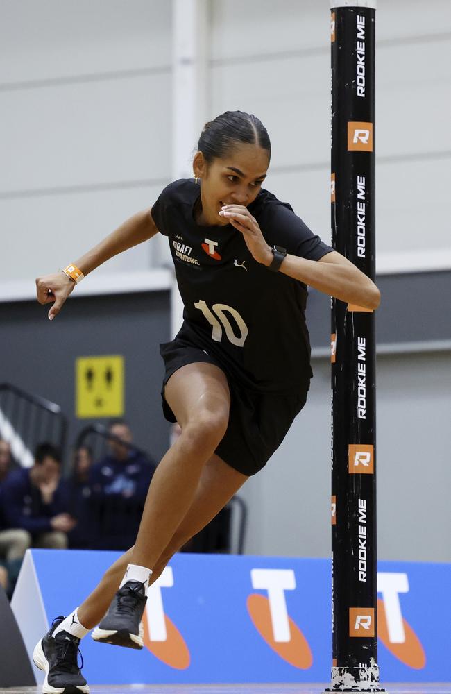 Tatyana Perry in action during 2024 AFLW National Draft Combine at Melbourne Sports and Aquatic Centre on October 06, 2024 in Melbourne, Australia. Picture: Martin Keep/AFL Photos