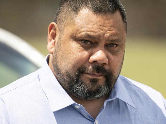 Jury visit to various sites in relation to the Robert Sabeckis murder at Gull Rock car park - the alleged killer, Paul Beveridge Maroroa (light blue shirt) surrounded by security and legal representatives at Gull Rock car park, Tuesday November 12, 2019 - pic AAP/MIKE BURTON