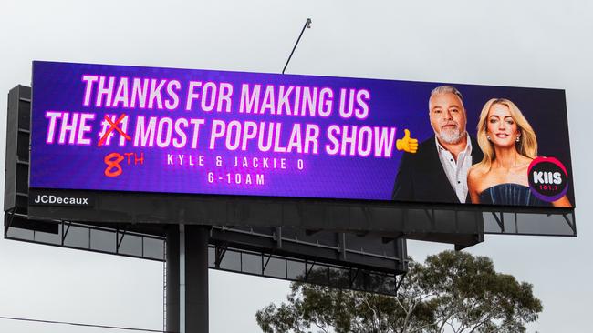 The new Kyle & Jackie O billboard in Melbourne for their KIIS FM breakfast show.. The billboard went up in Feb 2025.Picture: Supplied