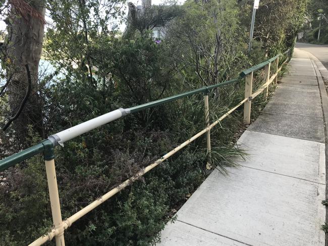 One of the footpath railings along Parriwi Rd, Mosman, which needs to be repaired.