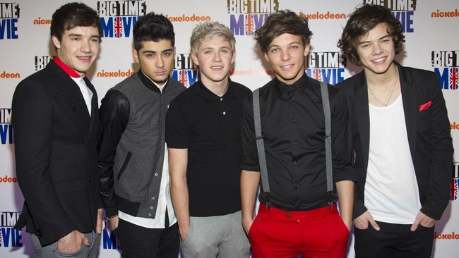 One Direction band members Liam Payne, Zayn Malik, Niall Horan, Louis Tomlinson and Harry Styles in 2012, before they broke up, along with many people who picked their song at their wedding. Picture: AP / Charles Sykes