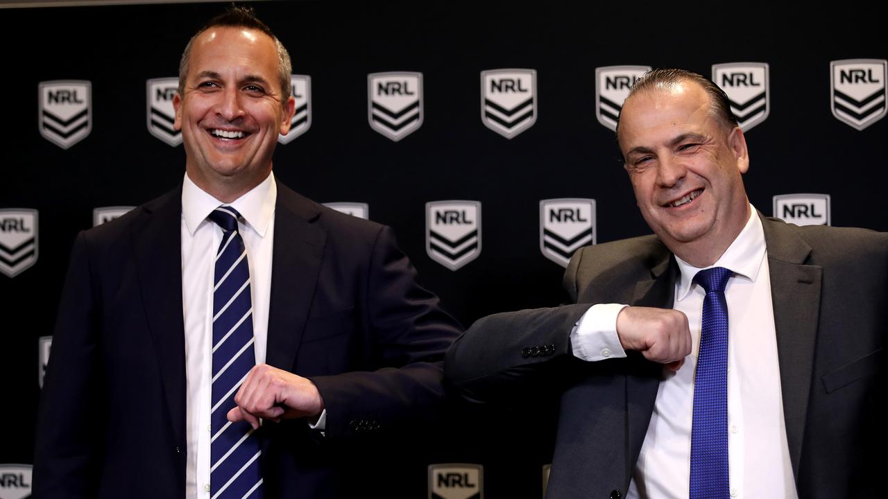 Andrew Abdo today announced as the new CEO of the NRL by ARU Chairman Peter V'landys at League Central in Sydney. Picture. Phil Hillyard