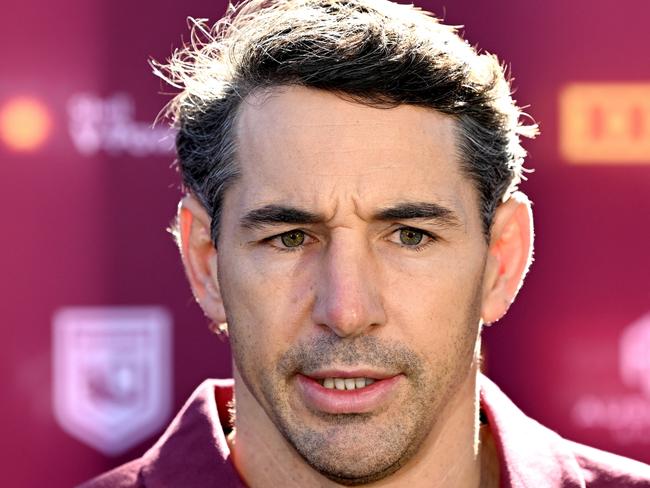 BRISBANE, AUSTRALIA - MAY 22: Queensland State of Origin Coach Billy Slater speaks regarding the announcement of the Queensland team for game one of the series during a Queensland Maroons State of Origin Media Opportunity at Suncorp Stadium on May 22, 2023 in Brisbane, Australia. (Photo by Bradley Kanaris/Getty Images)