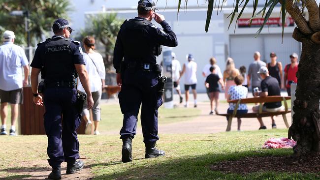 Police on patrol at Burleigh Heads. Picture: Adam Head.