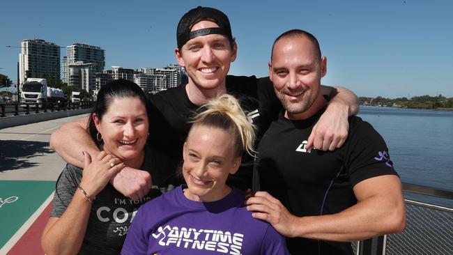 Bec Giles, Matt Sturgeon, Chris Paige and Kim Ainslie from Hamilton are set to run the Bridge to Brisbane in August. Picture: Annette Dew