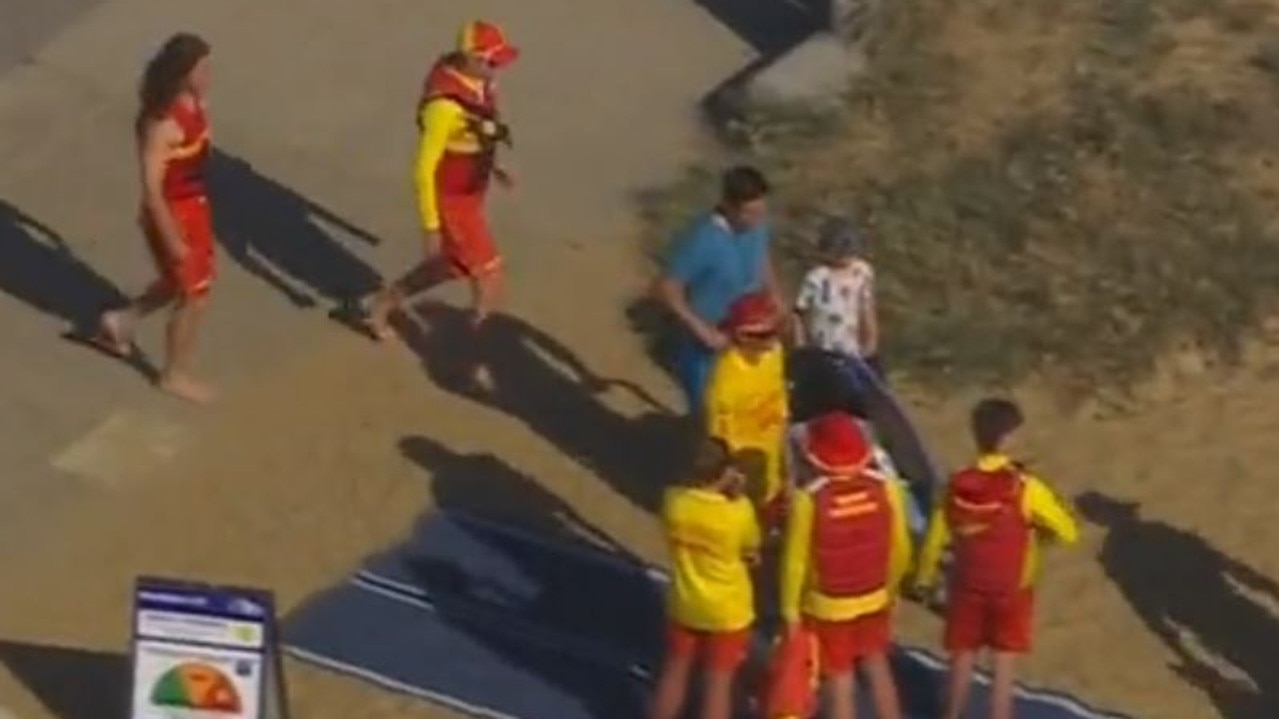 Police and paramedics were called to Mordialloc Beach before 4pm. Picture: Nine News