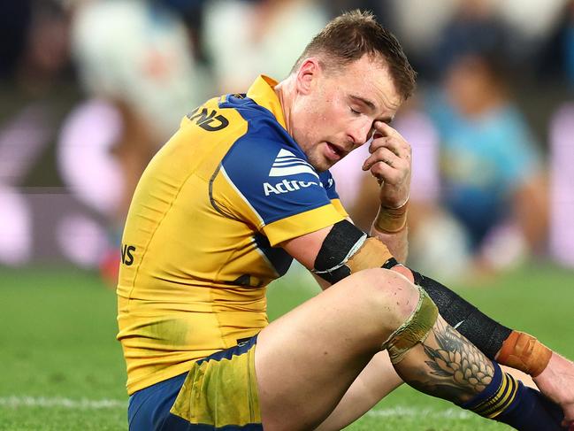 GOLD COAST, AUSTRALIA - JULY 13:  Clinton Gutherson of the Eels looks on after losing the round 19 NRL match between Gold Coast Titans and Parramatta Eels at Cbus Super Stadium, on July 13, 2024, in Gold Coast, Australia. (Photo by Chris Hyde/Getty Images)