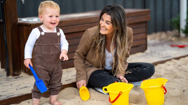 Connect Ed's Kerra-Lee Wescombe and her 16-month-old son, Harlem. Picture: Jake Forrester