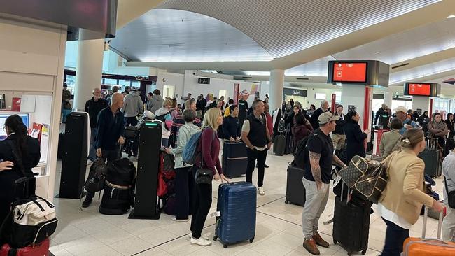 Mass cancellations and flight delays have seen travellers at one Australian airport waiting for hours. Perth Airport has had nine international and five domestic flights cancelled, with more predicted. It is understood this is due to a problem with the load pressure in the fuel lines. Picture: Supplied