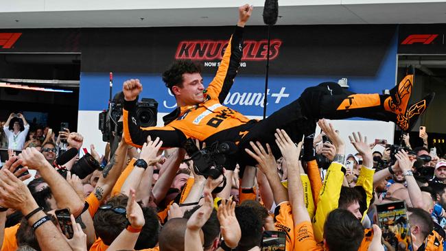 Lando Norris finally has a race win to his name. (Photo by Giorgio Viera / AFP)