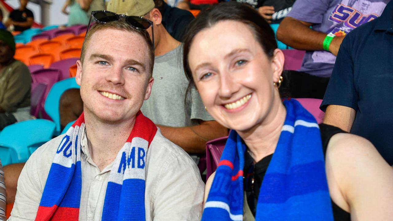 Dean McGowan and Claire Jeffery at the Gold Coast Suns match vs Western Bulldogs at TIO Stadium. Pic: Pema Tamang Pakhrin