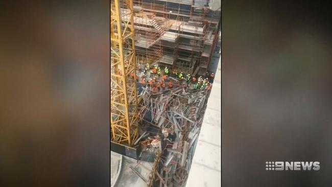 The scene of the scaffolding collapse. Picture: 9 News