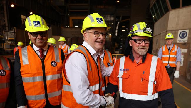 Anthony Albanese visits the Whyalla steelworks.. Picture: NCA NewsWire / David Mariuz