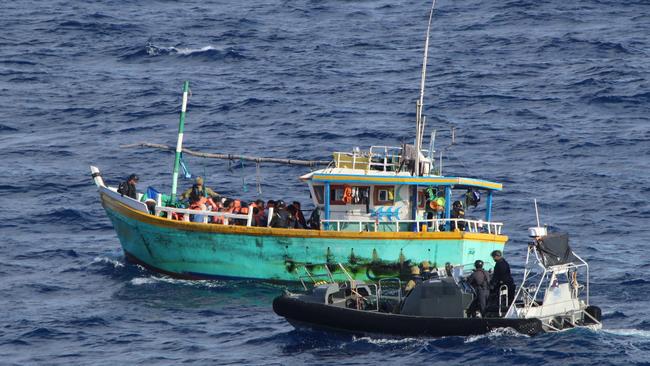 Australian Border Force officials intercepting and turning around an asylum seeker boat with 29 Sri Lankans on board. Picture: Supplied