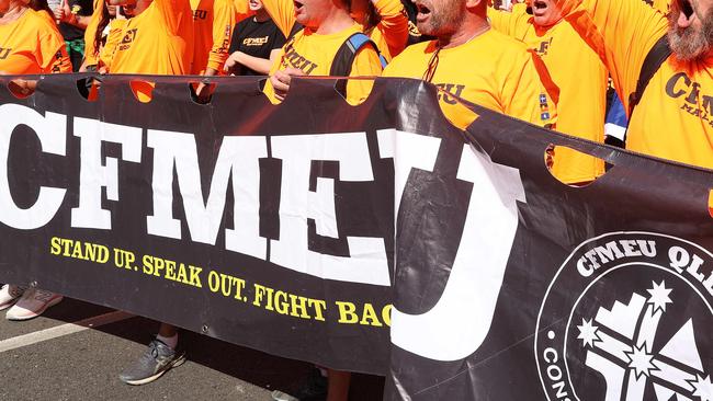 CFMEU members at the Brisbane Labour Day March in May. Picture: Liam Kidston
