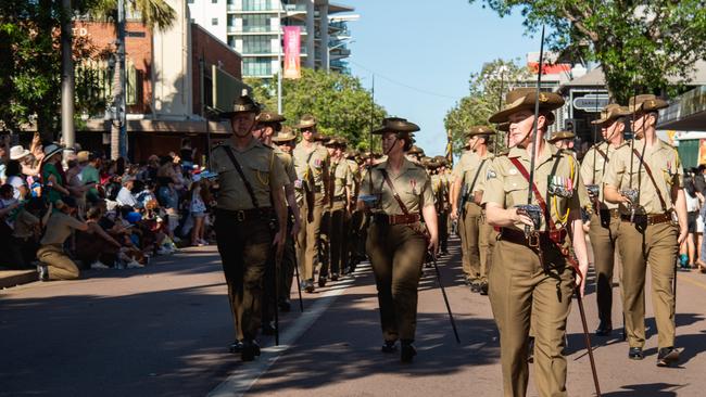 The Anzac Day march through Knuckey Street in Darwin. Picture: Pema Tamang Pakhrin