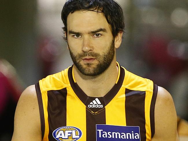 AFL: Round 9 Hawthorn v Sydeney Swans Jordan Lewis leads the Hawks onto the field Picture:Wayne Ludbey