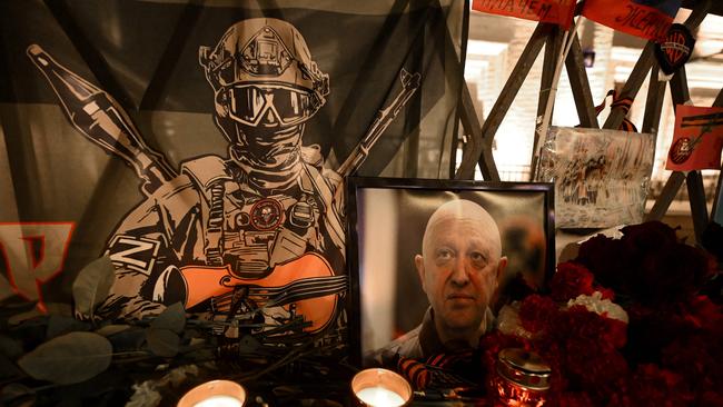 Farewell to arms: A makeshift memorial to ‘man of complicated fate’ Yevgeny Prigozhin. Picture: AFP