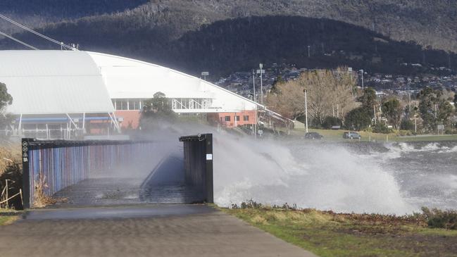 Wild winds lash the Montrose Bay foreshore. Picture: Kelvin Ball