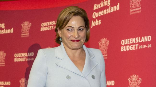 Queensland Treasurer Jackie Trad leaves a press briefing where she delivered the state government's 2019-20 Queensland budget to journalists at Parliament House in Brisbane, Tuesday, June 11, 2019.(AAP Image/Glenn Hunt) NO ARCHIVING