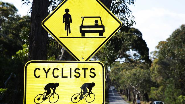 The hoon behaviour is also a danger to cyclists who use McCarrs Creek Rd. Picture: Braden Fastier