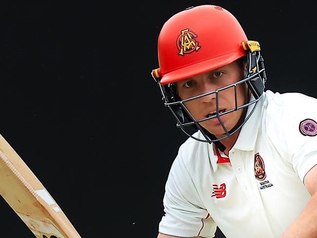 SYDNEY, AUSTRALIA - OCTOBER 09: Nathan McSweeney of South Australia bats during the Sheffield Shield match between New South Wales and South Australia at Cricket Central, on October 09, 2024, in Sydney, Australia. (Photo by Mark Evans/Getty Images)