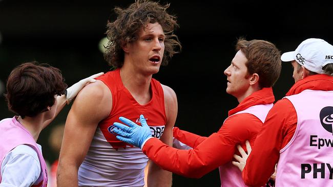 Kurt Tippett is in danger of missing this week’s final against Adelaide. Picture: Toby Zerna