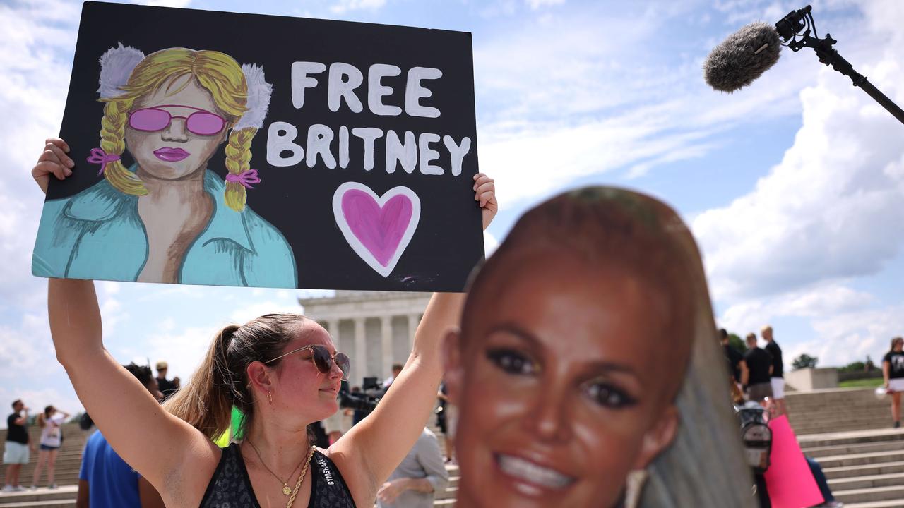 Supporters of Britney Spears participate in a Free Britney rally at the Lincoln memorial. Picture: Kevin Dietsch/Getty Images/AFP