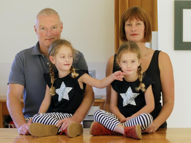 The Wiltshire family whose identical twins were born prematurely. (L-R) Rob, Maggie (4), Elisabeth (4), Marian. Picture: Matt Thompson