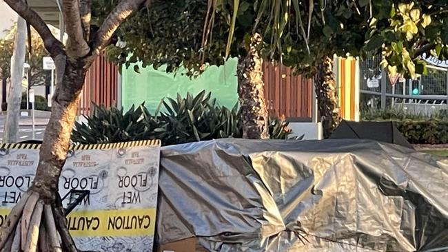 The tent city where the homeless are again camping out in Carey Park at Southport.