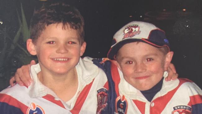 Seven-year-olds Nathan Cleary and Kyle Flanagan as Sydney Roosters ball boys.