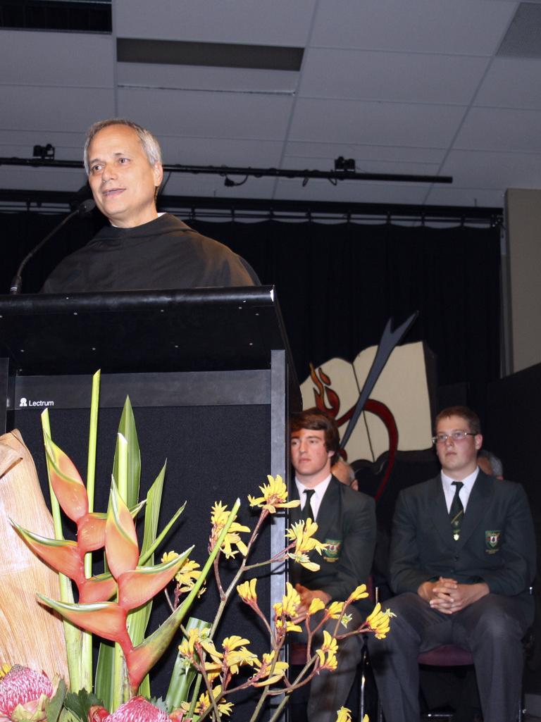 Pope Leo XIV, then known as Father Robert Prevost, during a visit to St Augustine’s College in Brookvale. Picture: Sam Ruttyn