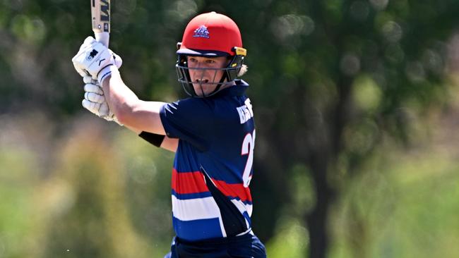 FootscrayÃs Dylan Brasher and Kingston HawthornÃs Joel Lewis during the Victorian Premier Cricket match between Footscray and Kingston Hawthorn at Mervyn Hughes Oval in Footscray, Saturday, Jan. 6, 2024. Picture: Andy Brownbil