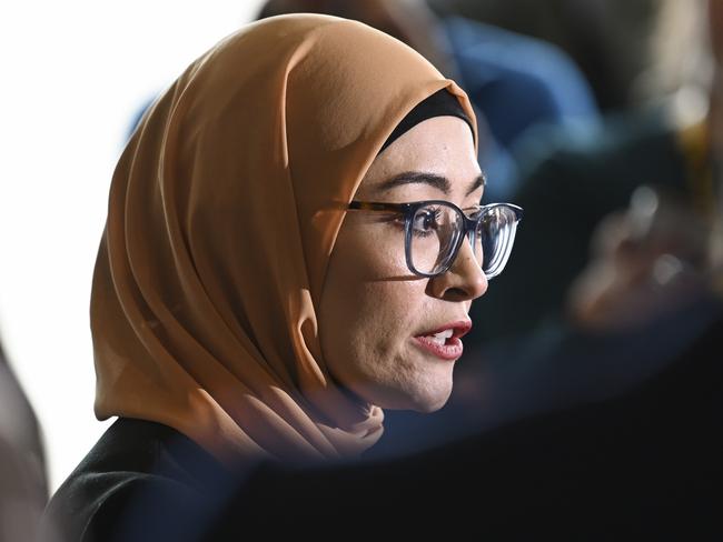 Senator Fatima Payman holds a press conference at Parliament House in Canberra. Picture: NewsWire / Martin Ollman