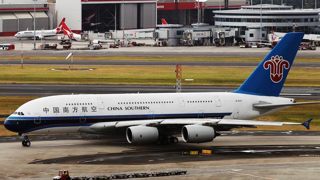 China Southern Airlines' first A380 service arrived in Sydney this morning. The new plane will replace the A330-300 service and will have the capacity to bring 502 seats per flight into Sydney. Picture: Zerna Toby