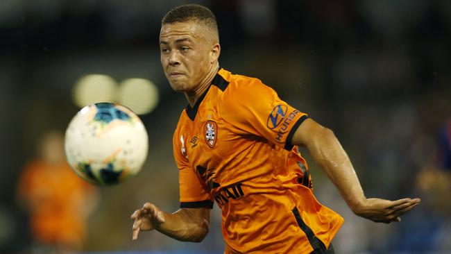 Izaack Powell of Brisbane Roar on the attack during the Round 12 A-League match between the Newcastle Jets and Brisbane Roar FC late last year. (AAP Image/Darren Pateman)