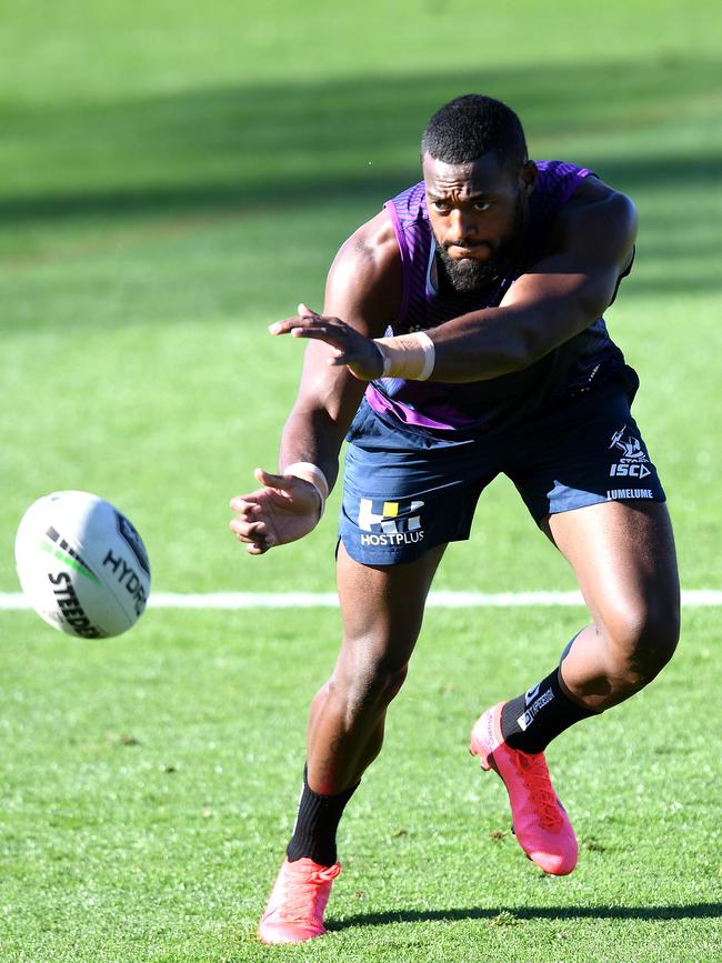 Isaac Lumelume at a Melbourne Storm training session at Sunshine Coast Stadium on Monday. Picture: Getty Images