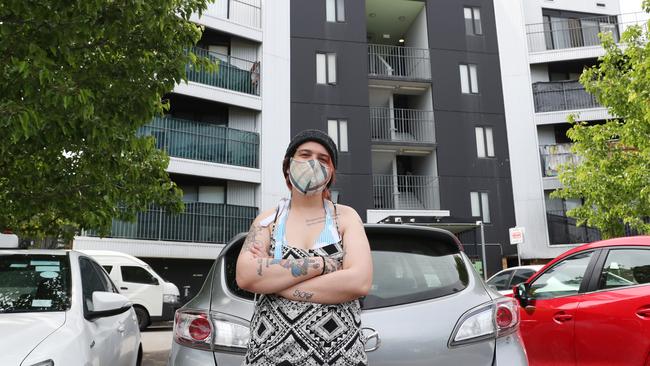 Stef Barcellona outside the Broadmeadows housing block. Picture: David Crosling