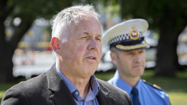 Police veteran Scott Tilyard and Assistant Police Commissioner Jonathan Higgins. Picture: Chris Kidd