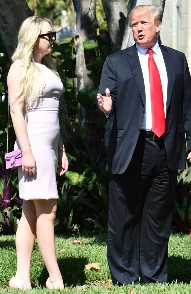 US President Donald Trump with daughter Tiffany Trump arriving for Easter service in Palm Beach, Florida, April 1, 2018. Picture: AFP