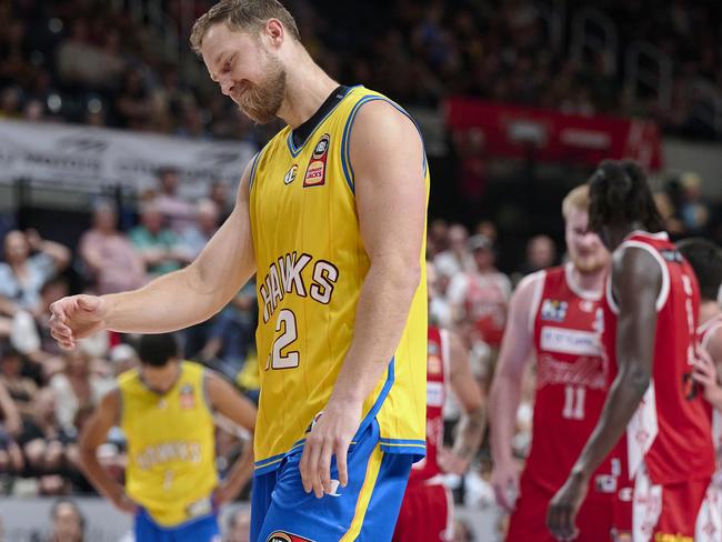 A helpless Tim Coenraad after another Hawks’ loss. Picture: Brett Hemmings/Getty Images