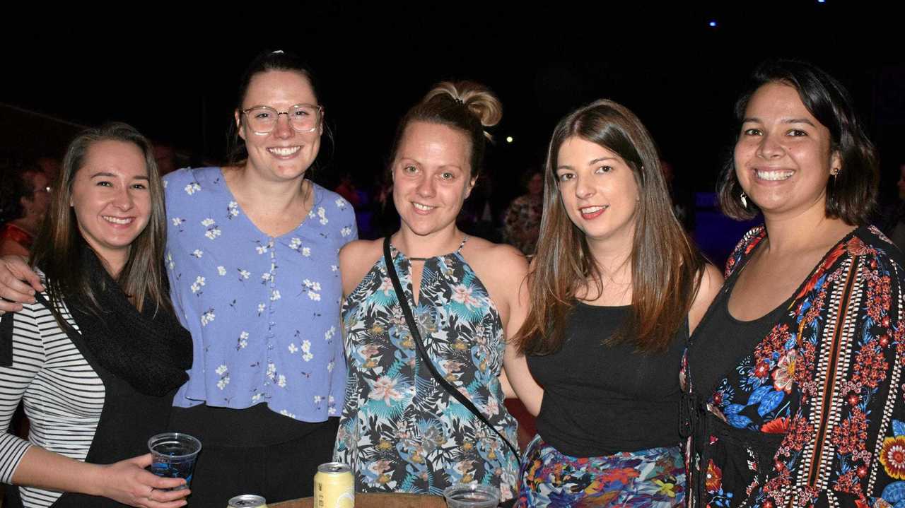 Kyra Randell, Helen Preece, Kylie Warren, Melissa Attwood and Suhaila Hodgkinson at Pub Rock Choir Rockhampton 2019. Picture: Jann Houley