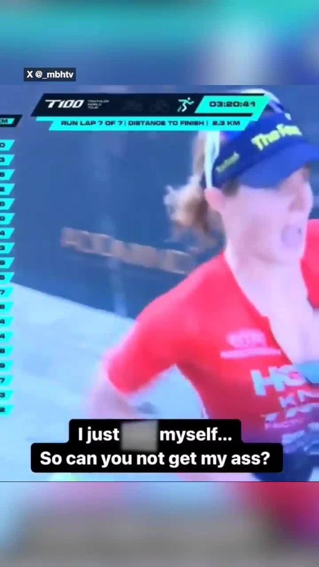 Moment Olympic triathlete tells camera not to film poo