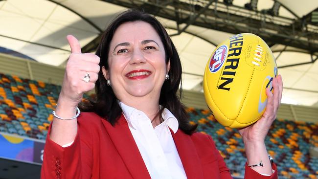 Premier Annastacia Palaszczuk during the announcement that the 2020 AFL Grand Final game will be played at the Gabba. Picture: NCA NewWire / Dan Peled