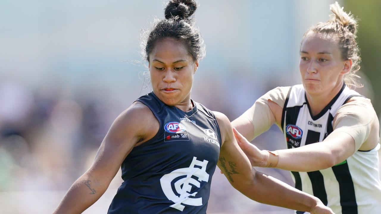 Laloifi, who debuted in 2020, was the first player born in Samoa to play in the AFLW. Picture: Michael Dodge / AAP