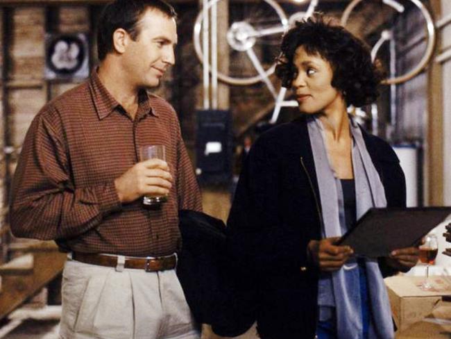 On film ... Whitney Houston and Kevin Costner in a still from <i>The Bodyguard</i>. Picture: Supplied