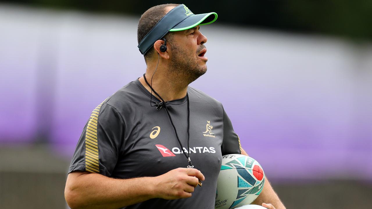 Michael Cheika in Japan during a Wallabies training session.