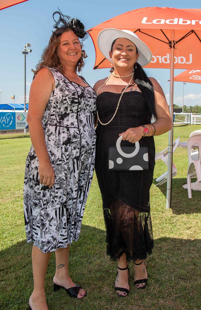 Emma Schluter and Tiani Rukers at the 2023 Darwin Derby day. Picture: Pema Tamang Pakhrin