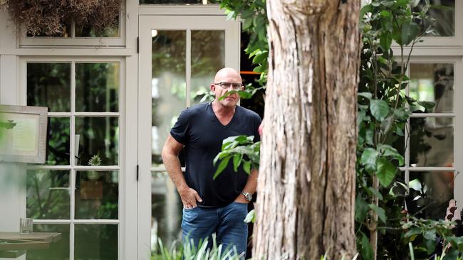 Matt Moran surveying the damage to his restaurant Chiswick which was damaged overnight with Anti-Israel graffiti in Woollahra, Sydney. Picture: Tim Hunter.