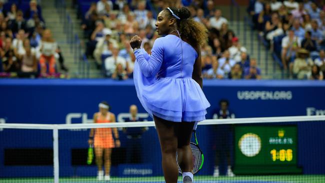 Serena Williams celebrates match point during her women's singles semi-final match. Picture: Chris Trotman/Getty